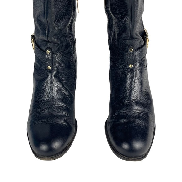 BANANA REPUBLIC BLACK LEATHER EQUESTRIAN STYLE KNEE HIGH BUCKLE ZIP UP BOOTS - Picture 8 of 13